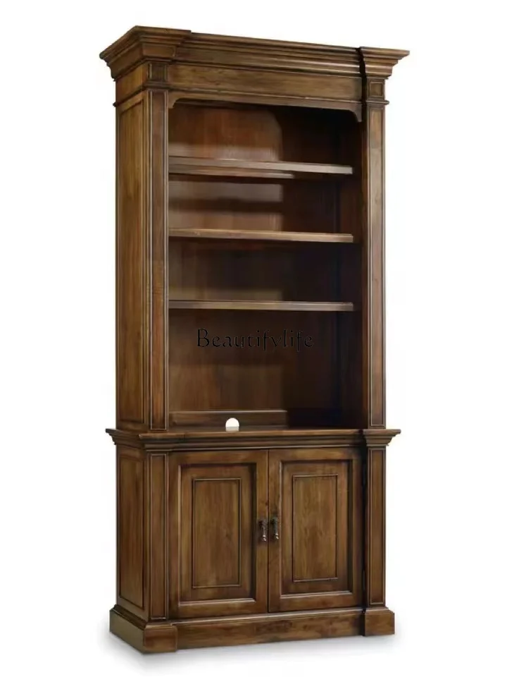 

American Retro Solid Wood Bookcase French Bookshelf Villa Living Room High-end Decorative Storage Cabinet