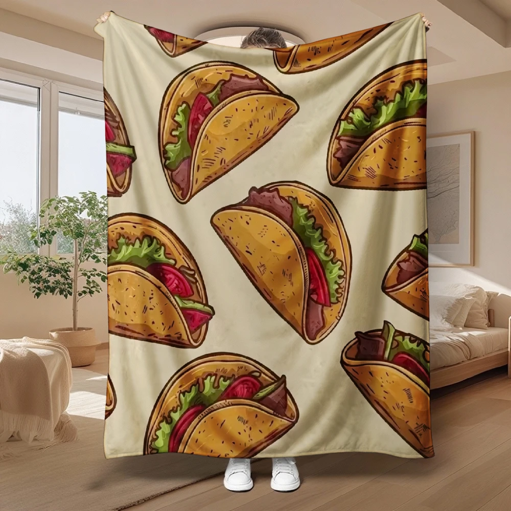 Taco Pattern, Food Lover Gift, Blanket, Vibrant Taco Illustrations, Home Decor And Lounge Use, Soft Cozy Multi-Purpose