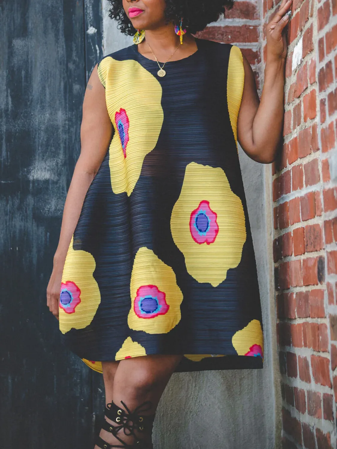 

Women's Plus Size Floral Printed Tank Mini Dress Sleeveless American Retro Casual Vintage Loose Round Neck Summer A-Line Dress