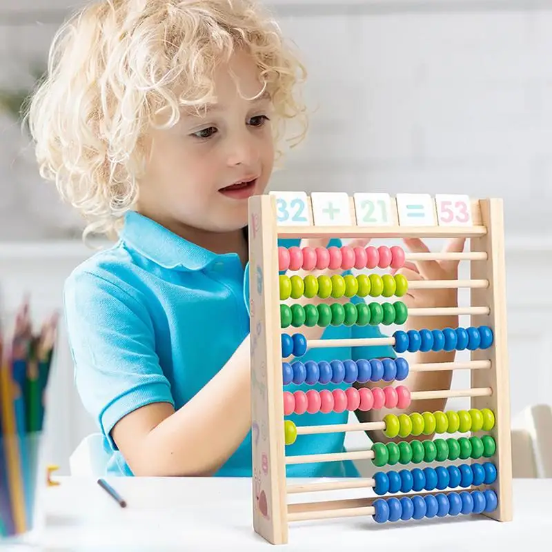 Wooden Abacus 10 Rows Wood Colorful Abacus Board Arithmetic Frame Educational Counting Toys Primary School Supplies With 100