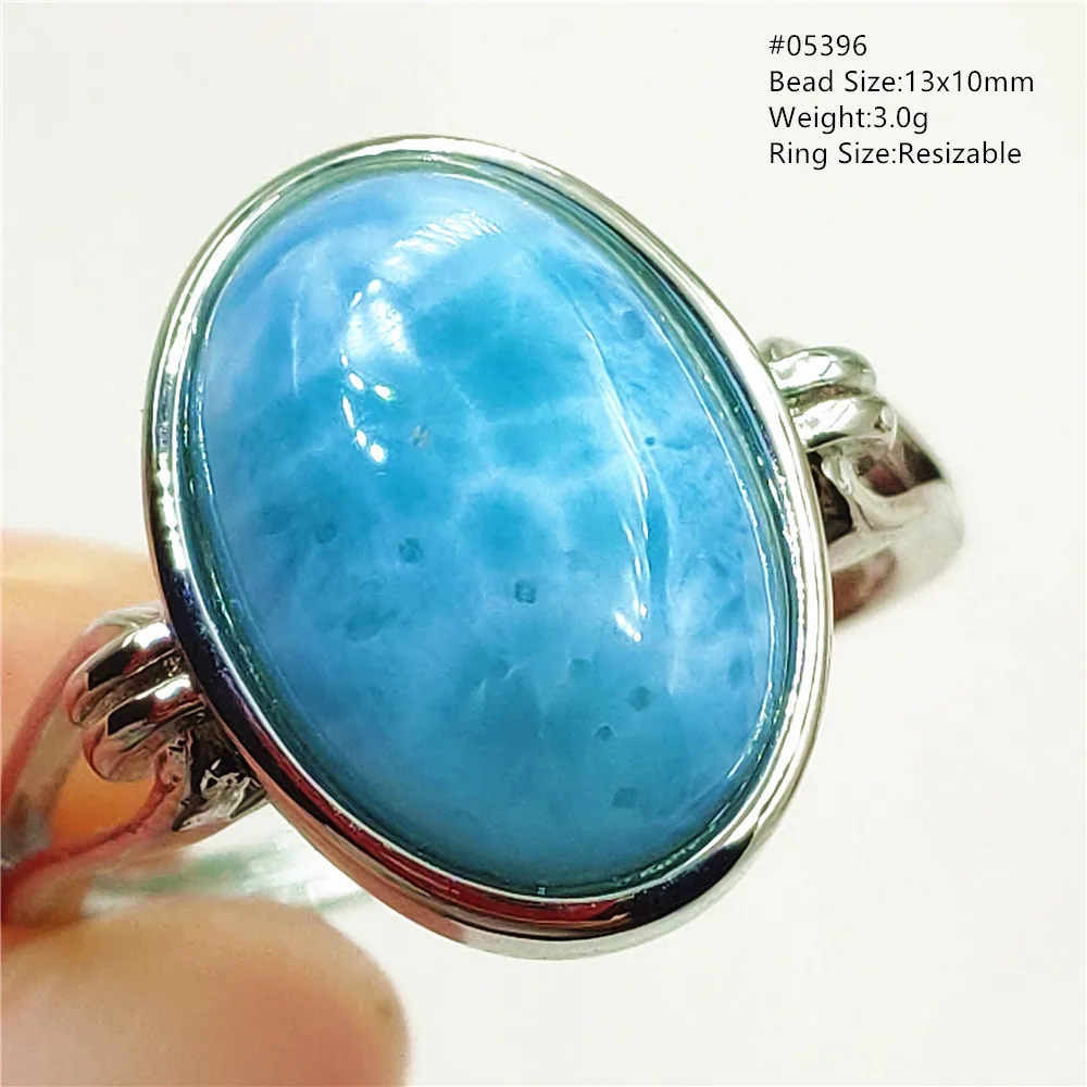 Natural Blue Larimar Oval Adjustable Ring Jewelry Water Pattern Real Larimar For Women Men Healing Fashion Stone AAAAAA