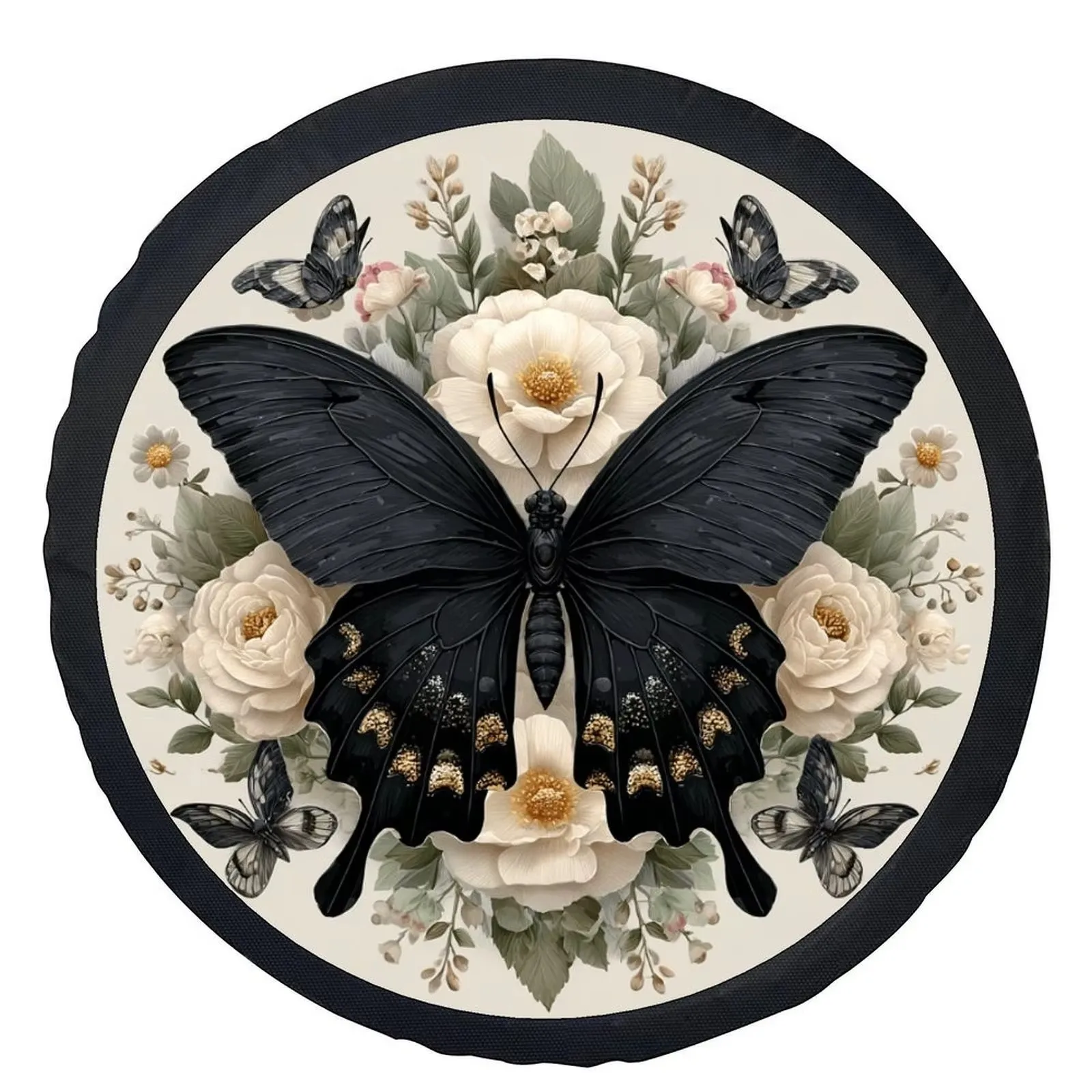 Black Butterfly Floral Spare Tire Cover, Waterproof Wheel Protection for SUV Truck Trailer, Universal Fit
