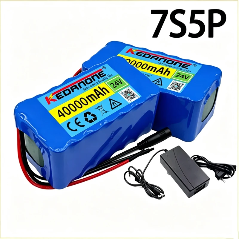 Nuovo pacco batterie al litio 18650 da 40Ah 7S5P/7S3P 24V BMS 500W 29.4V40000mAh per veicolo elettrico per sedia a rotelle + caricabatterie 29.4V 2A