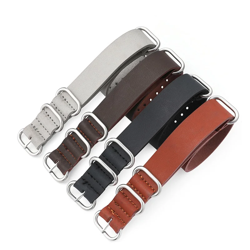 18/20/22/24mm Adjustment Leather Watchband Unisex All-match Replacement Stainless Steel Buckle Bracelet Strap Accessories