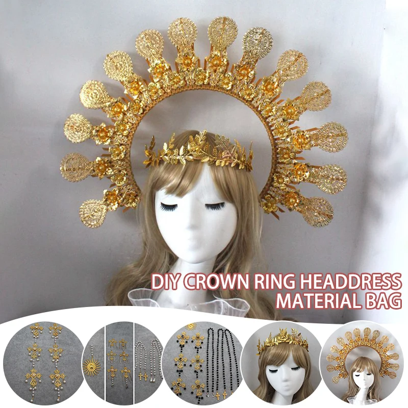 

Baroque Headband DIY Material Gothic Lolita Crown Headband Gorgeous Vintage Church Mary Sun Goddess Tiaras DIY Headpiece