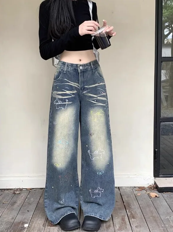 Celana Wanita Jeans Baggy Bahan Tekstur Berkualitas Tinggi Terasa Nyaman untuk Wanita Fashion Panjang Kasual Awet Dipakai