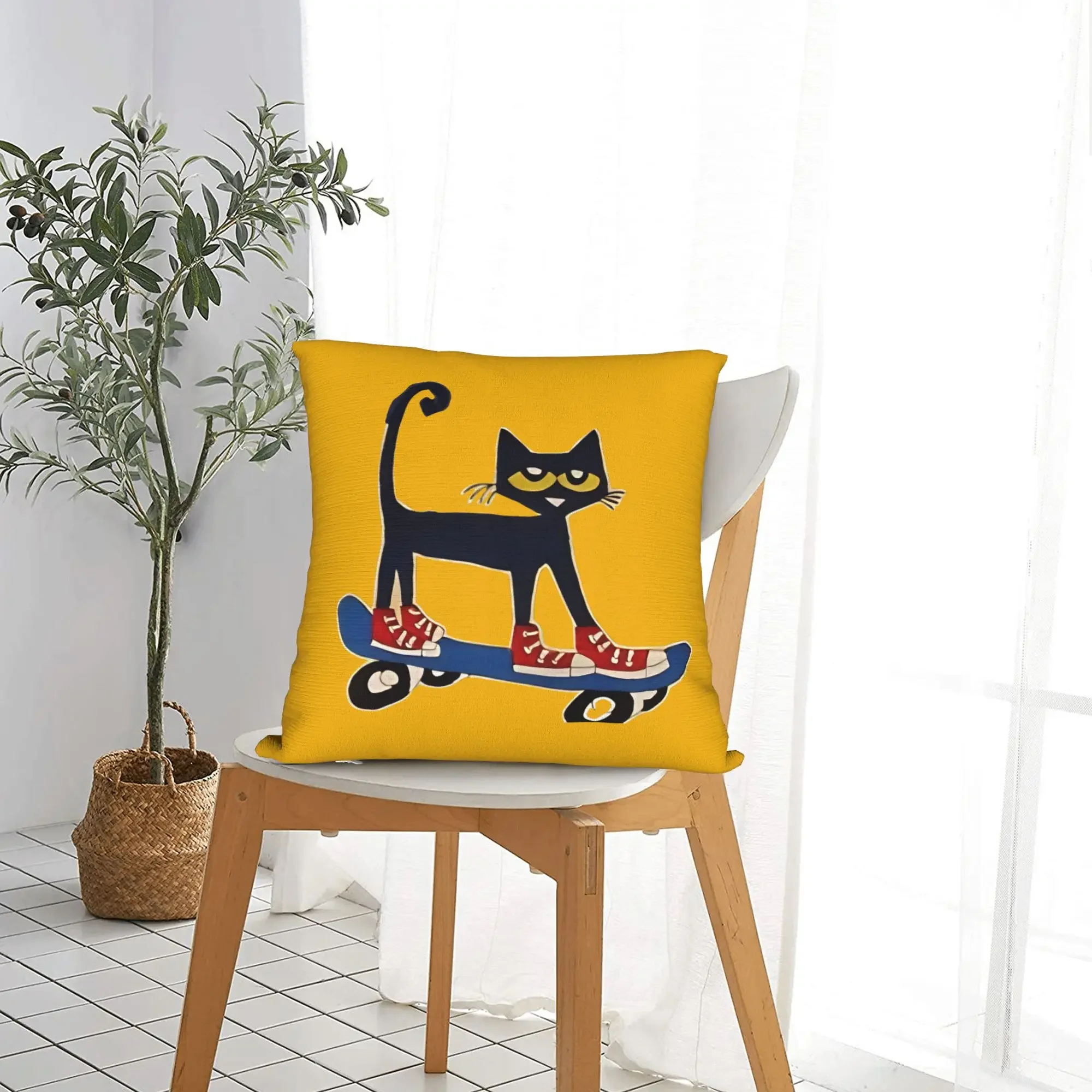 Petes the Cat Skateboarding  Square Pillowcases Polyester Room  Cushion Cover Cute Home Decoration Pillowcase 45*45