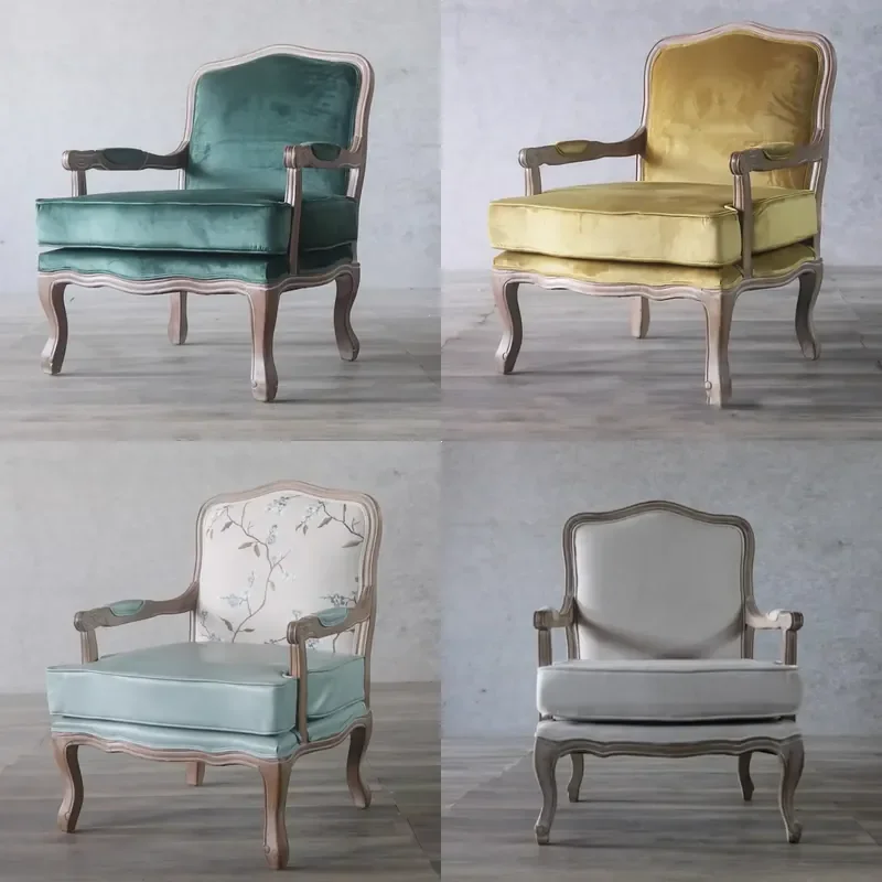 for  House Vintage Velvet Seat Casual Armrest Wooden Lounge Sofa Chair Living Room Furniture Comtable Armchair