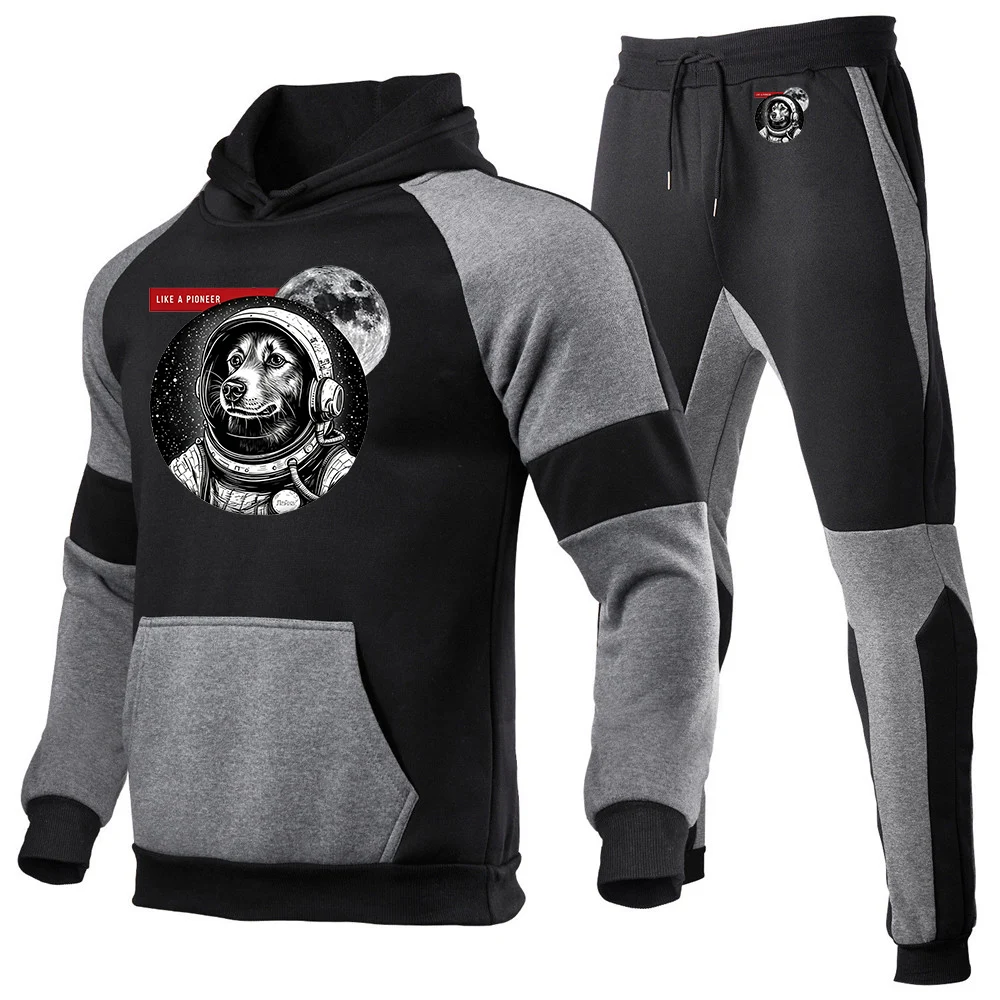 

Laika USSR Funny Cartoon Dog Graphic The new men's suit-style pullover and pants set is suitable for winter hoodies