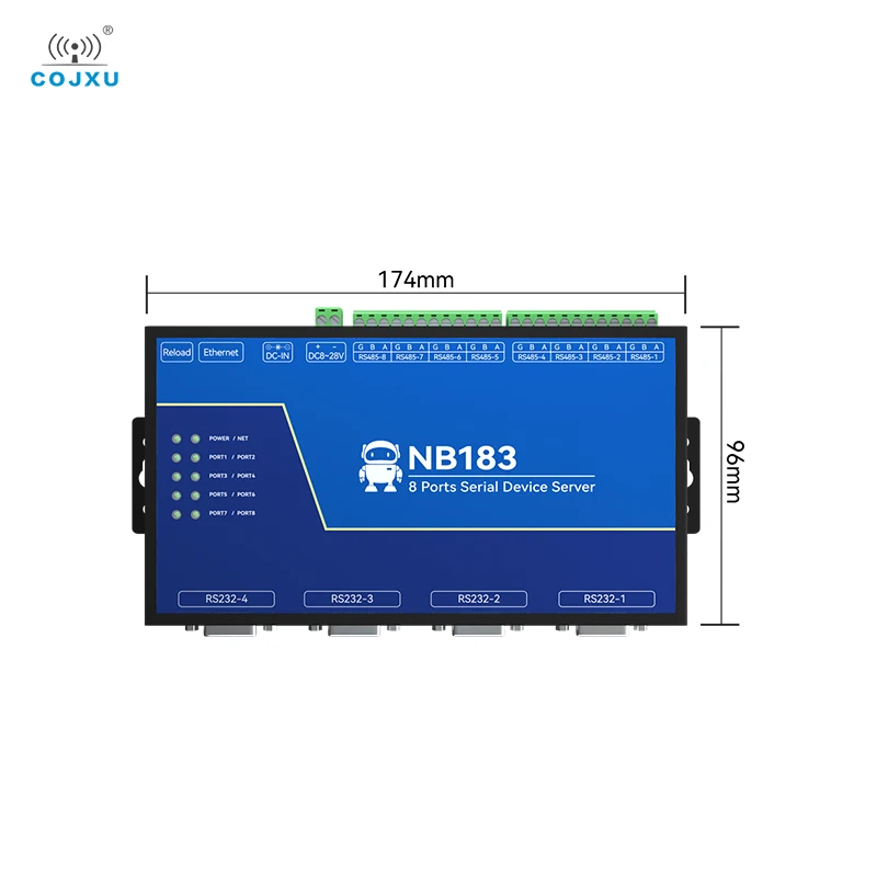 Servidor serie aislado de 8 canales RS485/232/422 a RJ45 COJXU NB183 Series ModBus RTU a TCP Watchdog incorporado MQTT/HTTP IOT