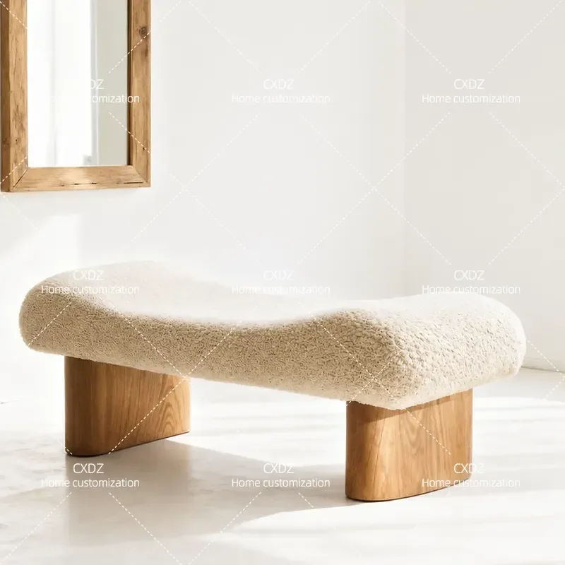 Nordic Simple Bedside Stool Light Luxury Living Room Sofa Bench Wabi Style Lamb Wool Cloakroom Shoe Changing Stool
