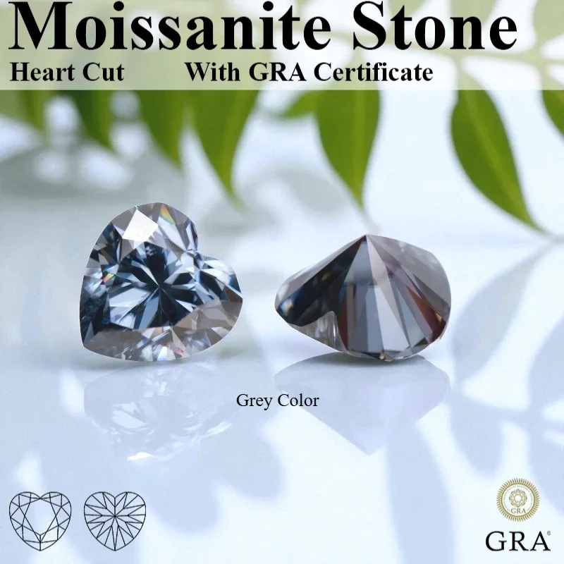 

Heart Cut Moissanite Stone Grey VVS1 Clarity Loose Gemstone For Jewelry Diy Making With Certificate