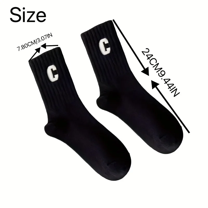 5 Pairs Women\'s C Letter Print Socks Fashion Versatile Medium Tube Socks Casual Comfortable Sports Socks For Outdoor