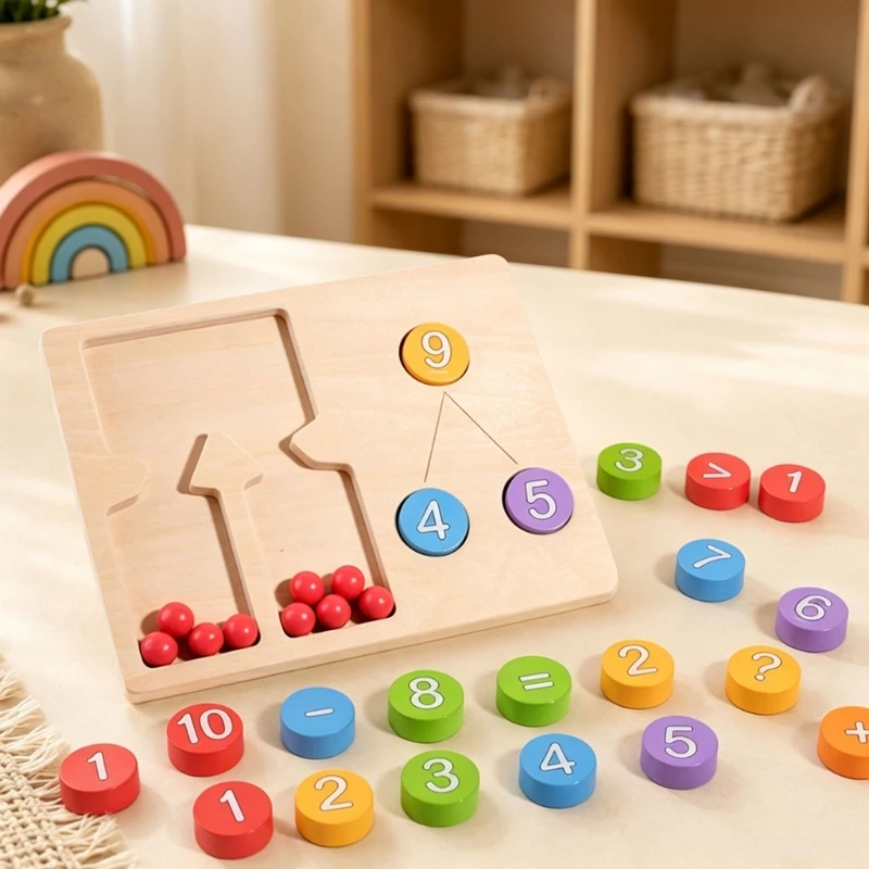 Number Decomposition Learning Board, 1 Wooden Set with Color-Coded Movable Number Pieces for Preschool Activities and 15UB