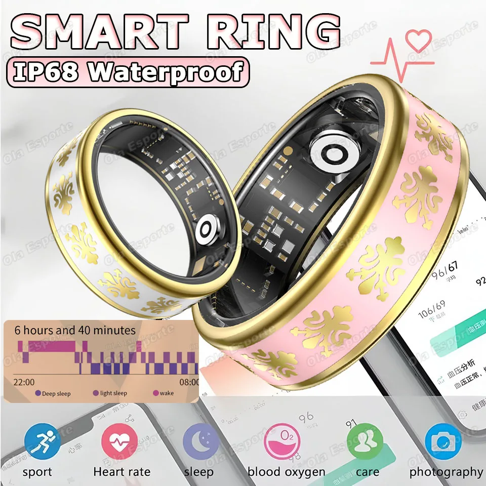 

2026 New Enamel Smart Ring Heart Rate Blood Oxygen Sleep Monitor Gesture Video Navigation Family Care 5ATM Waterproof Smartring