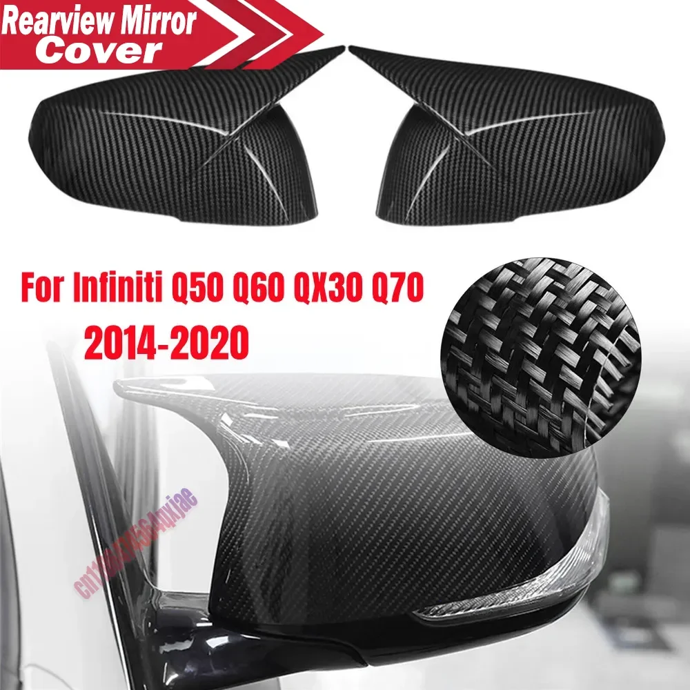 For Infiniti Q50 Q60 QX30 Q70 2014-2020 ABS Car Rearview Side Mirror Cover Wing Cap Exterior Door Trim Adhesive Sticker Parts