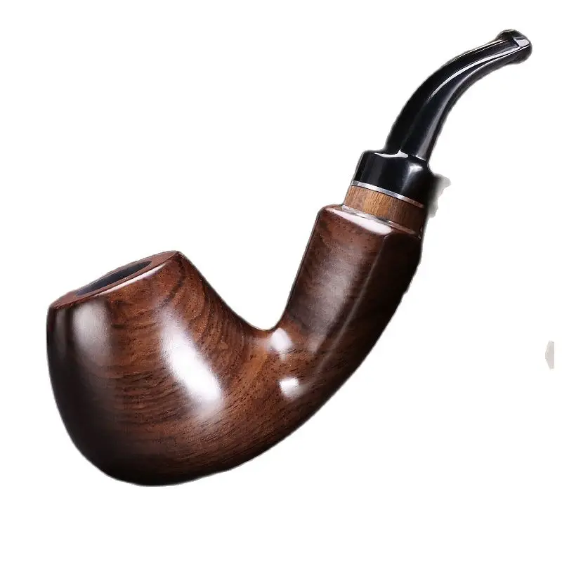 Ebony Wood 9mm Filter Flue Tobacco Pipe Retro Gentleman Bent Type Handle Handmade Smoking Pipe With Accessory Old Dad's Gift