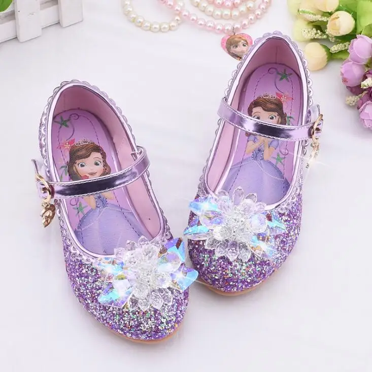 Chaussures Disney Elsa en cuir pour filles, sandales princesse des neiges, robe reine des neiges