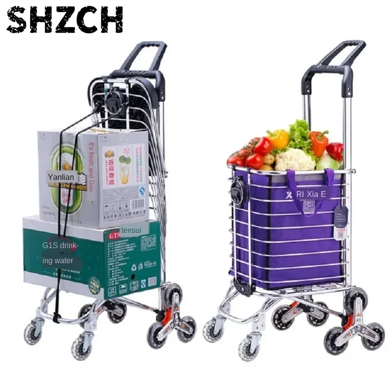 Foldable Shopping Cart with Wheels Lightweight Grocery Trolley Portable Hand Pull Wagon for Seniors Market Rolling Basket