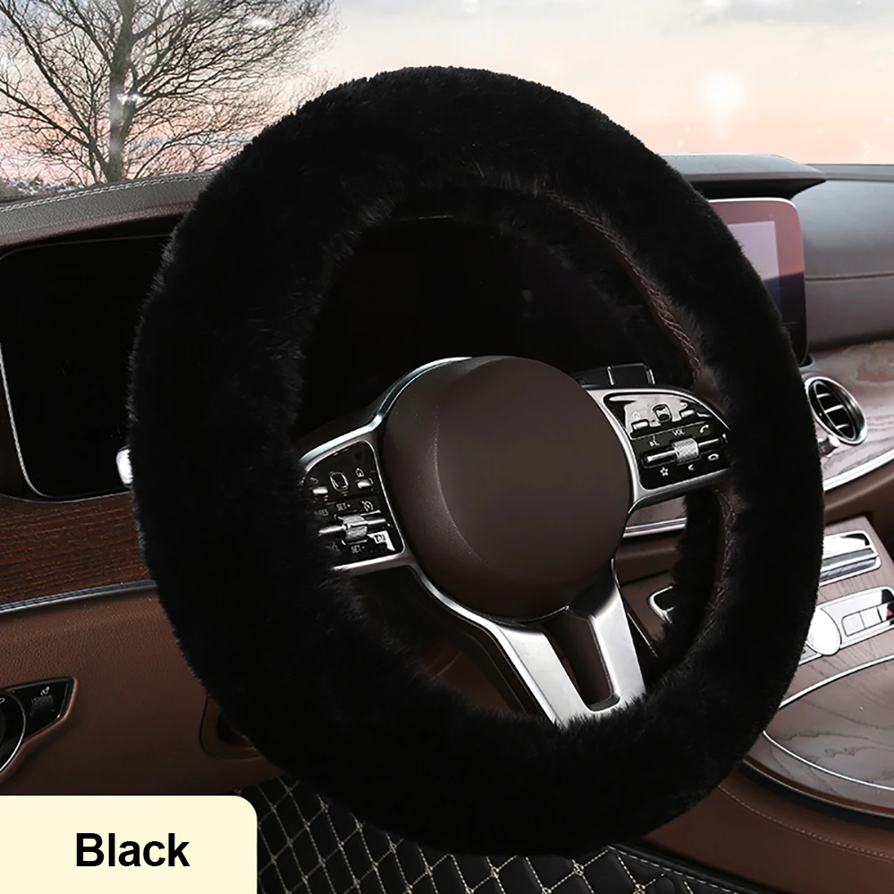 Winter Universal Car Steering Wheel Cover  Natural Fur Elastic Plush Cover For 38cm Diameter Steering Wheel Car Accessories