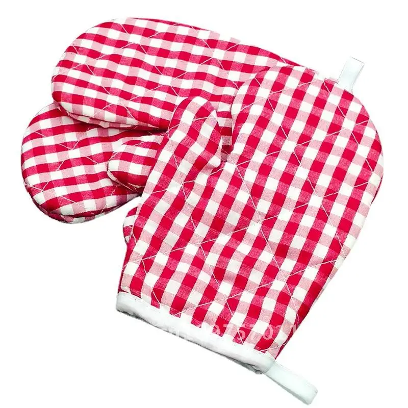 

Heat-Insulated Microwave Oven Gloves for Kids Primary School Baking Kitchen Anti-Scald Small Size Polyester Grid Pattern