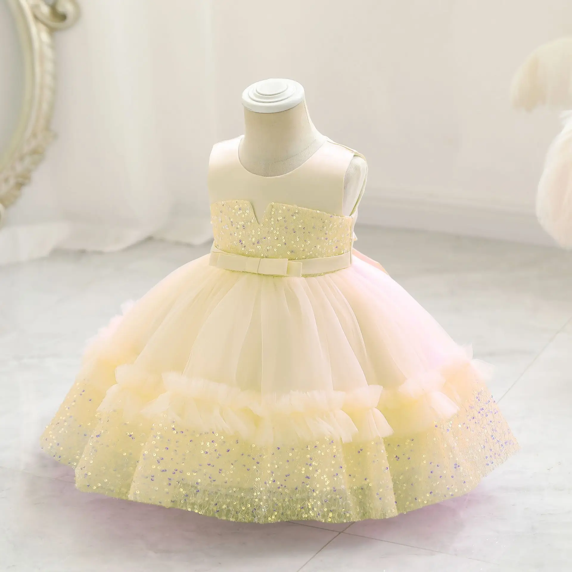 Charlotte Stylish Toddler Puff Sleeves Baby Toddler Beaded Birthday Party Formal Pageant Flower Girl Dress