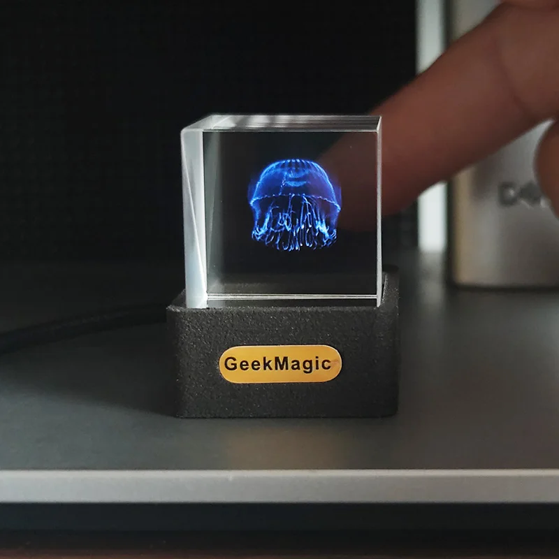 GeekMagic GIFTV Crystal Cube Photo Display Holographic Desktop Smart Weather Station Digital Clock with GIF Animations Album