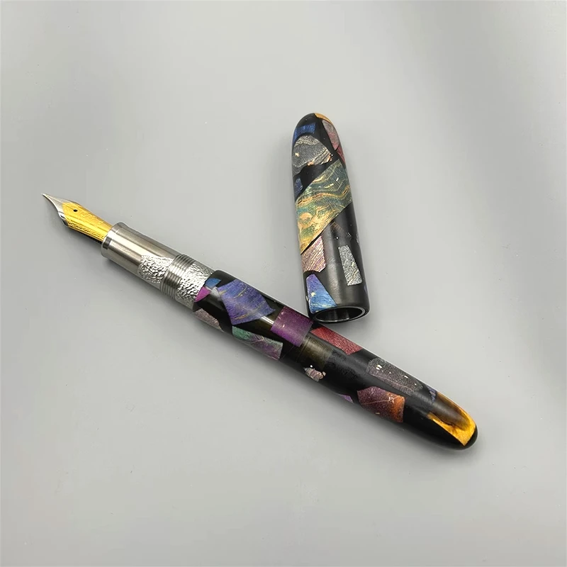 

BALAOYE Handmade Original Premium Resin Wood Fountain Pen Part Titanium NO.6 BOCK/JOWO F 0.5mm Nib Ink Pen Office Stationery