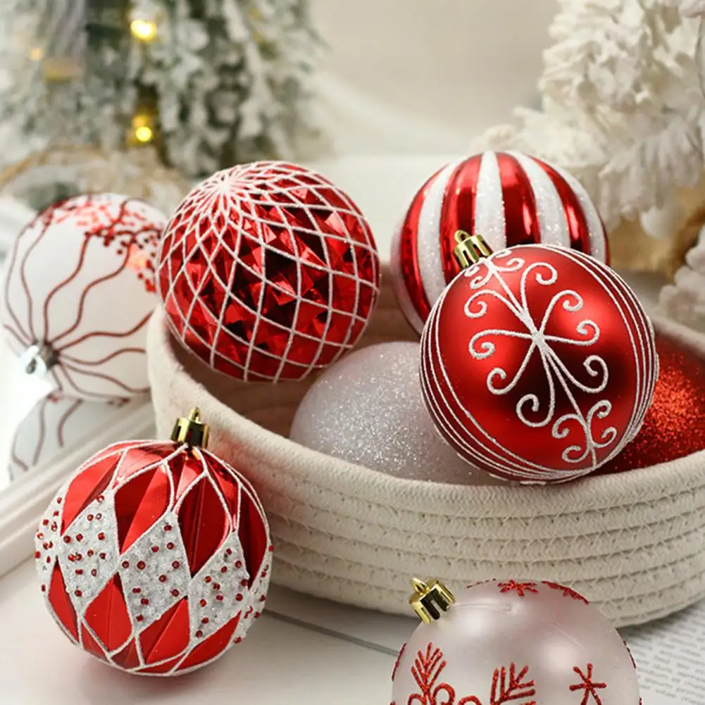 16Pcs Christmas Tree Balls Ornament DIY Accessories 8cm Colored Printed Plastic Ball for Holiday Scene Layout Christmas Balls