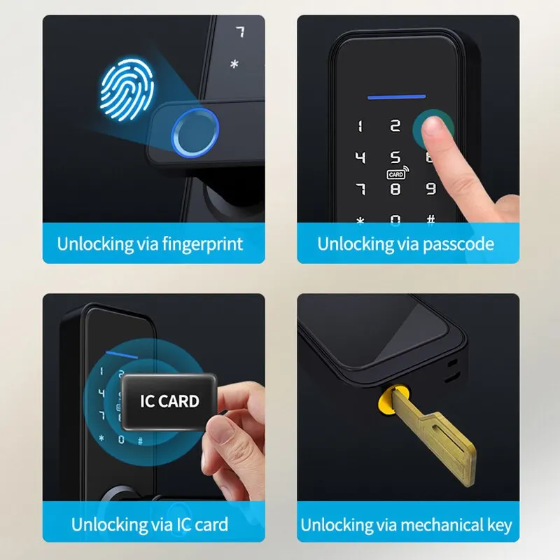 Smart Fingerprint Door Lock, Fechadura Elétrica Digital com Cabo Longo, Segurança Anti-Roubo, Opcional Tuya e TT, Casa e Hotel