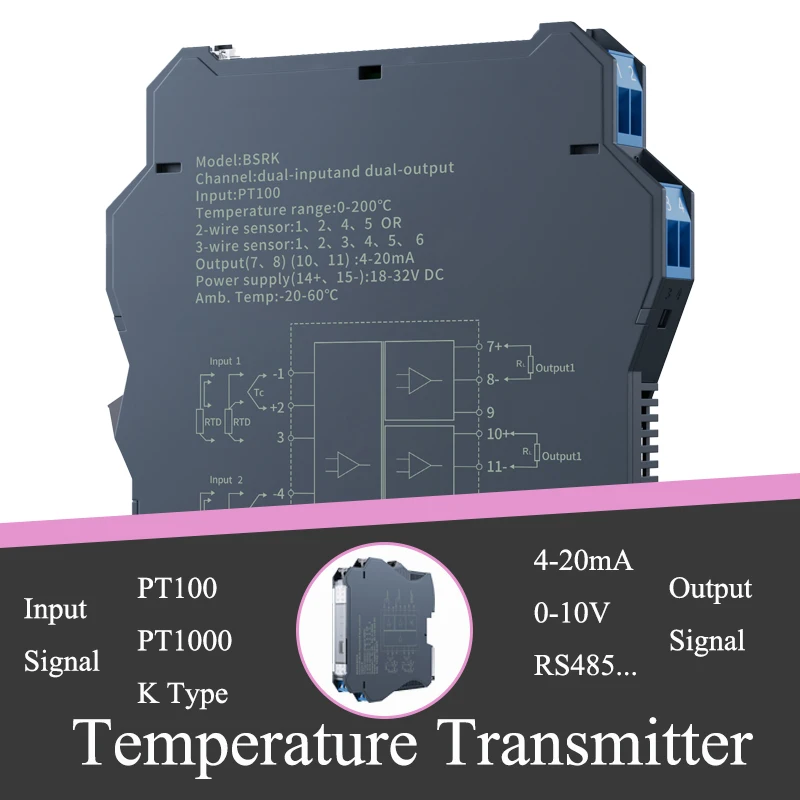 

PT100 Temperature Transmitter 4-20mA 0-10V 0-5V RS485 PT100 Temperature Converter 0-100℃0-200℃ PT100 Temperature Transmitter