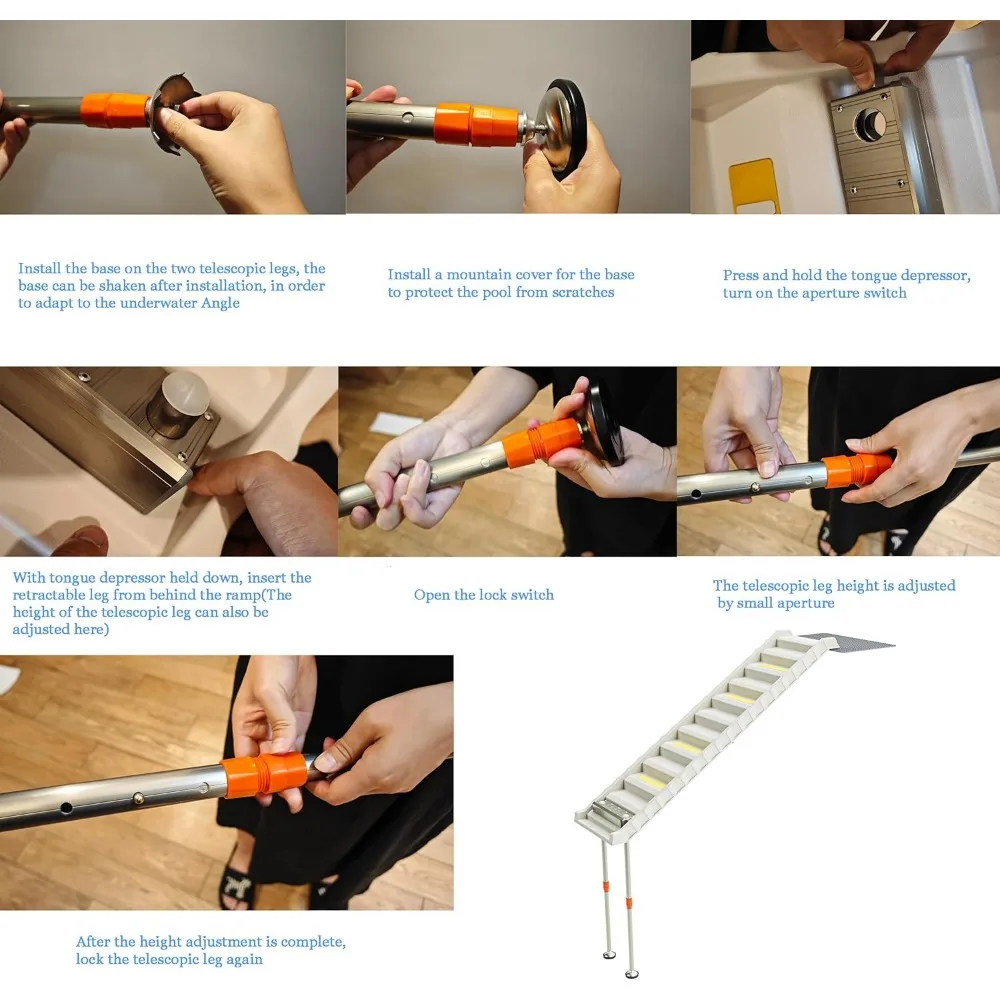 Foldable Dog Pool Ramp with 33" Legs for Free Height Adjustment,Safe & Easy Access dog water ramp for pool, Pool Ramp for Dogs U