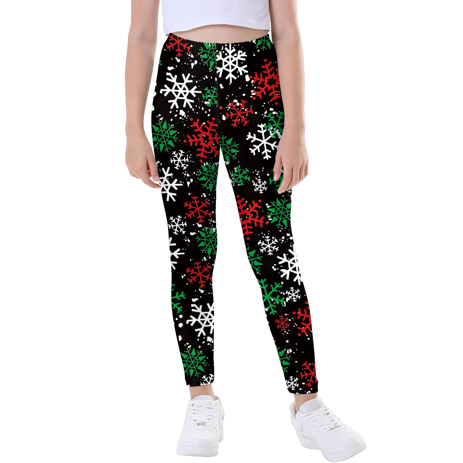 Girl Leggings Elf Christmas Pants Santa Claus Cosplay Costume Xmas Stripe Snowflake Elk Print Cute Tights Trousers Party Pants