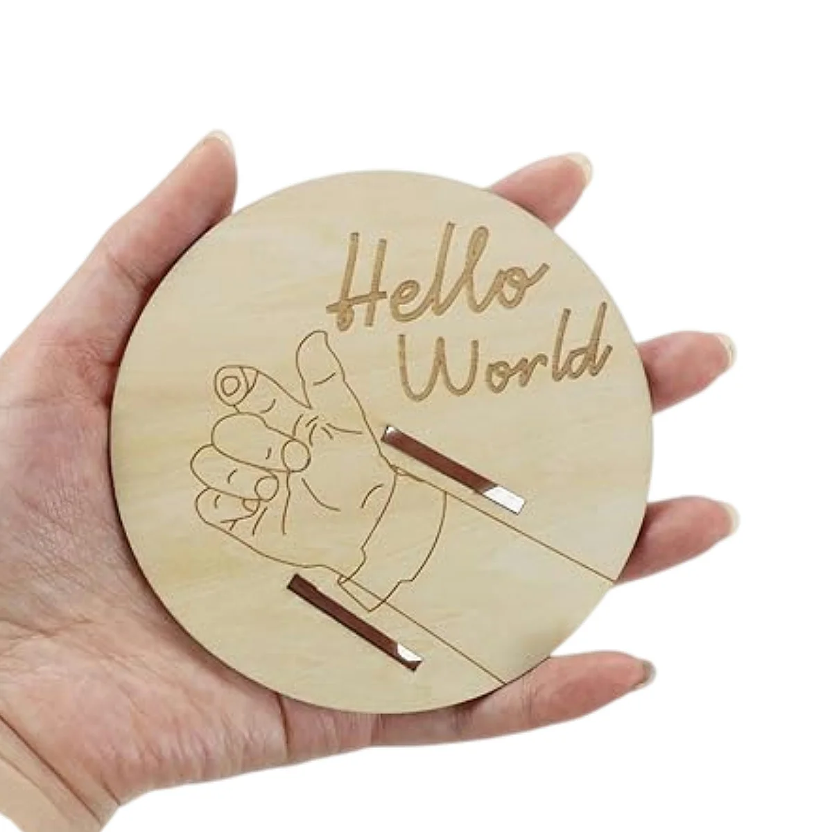 1 pezzo di braccialetto ricordo in legno per neonato - Targhe incise "Hello World", regali per i nuovi genitori, articoli commemorativi, decorazioni