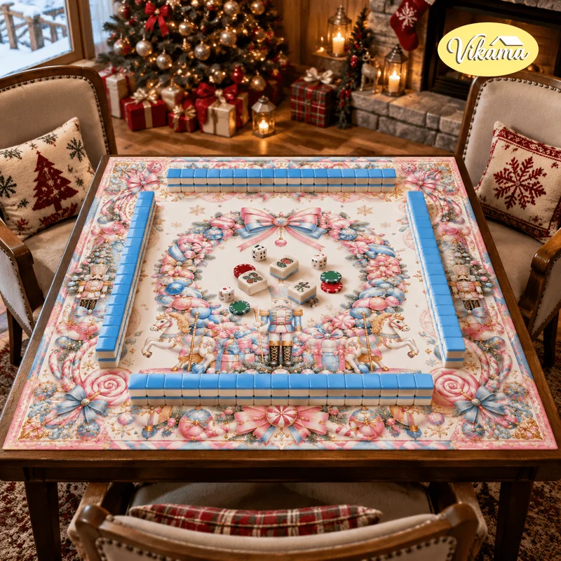 ChristmasCarousel Mahjong Table MatNon Slip WaterproofLiving RoomHoliday Party Family Game NightHoliday Decor