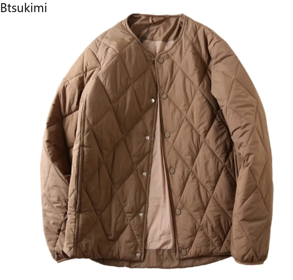 Lightweight Men's Cotton Jaet Stitched Cotton Jacket for Men Winter Solid Color Thin Warm Collarless Windproof Waterproof Coats