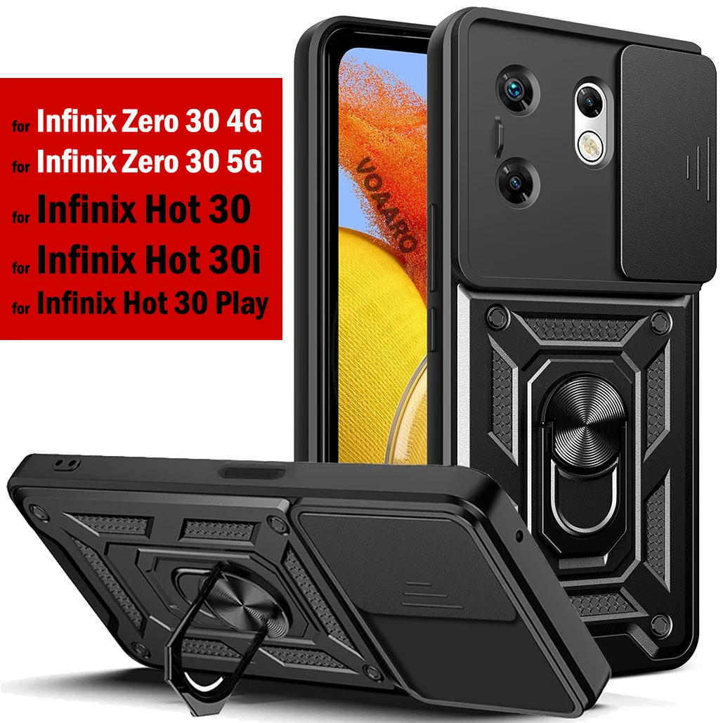 Slide Lens Armor Funda for Infinix Zero 30 Case for Infinix Zero 30 4G 5G Hot 30i 30 Play Case Magnetic Ring Holder Cover Capa