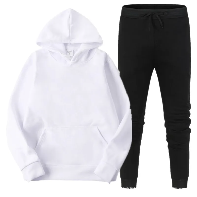 

2025 Autumn/Winter New Velvet Warm Hoodie Sports Pants Two Piece Set for Men and Women Solid Color Loose Sports Jogging Set