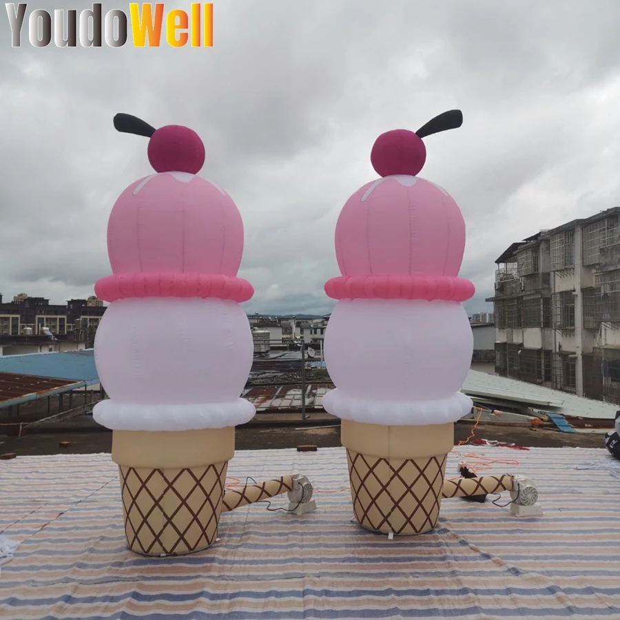 

3mh Giant Pink And White Inflatable Double Ice Cream Ball Model With Led Lights For Advertising And Promotion