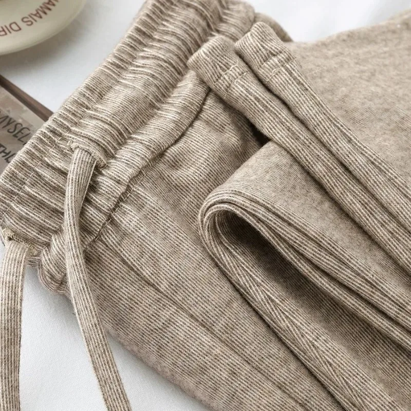 Comfortable High-waist Narrow Version of Glutinous Rice Pants for Women's Oatmeal Draped Wide-leg Pants Spring Autumn Trousers