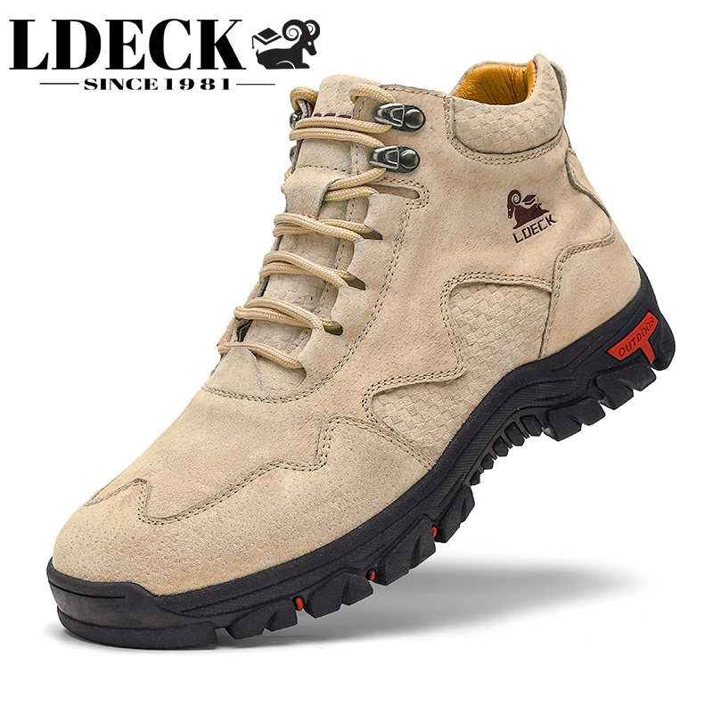 Botas de caña media para hombre LDECK, amarillas, negras y beige, con cordones, de caña alta, con suela antideslizante, ideales para pantalones casuales, pantalones de trabajo, para jóvenes, de moda y para uso diario.