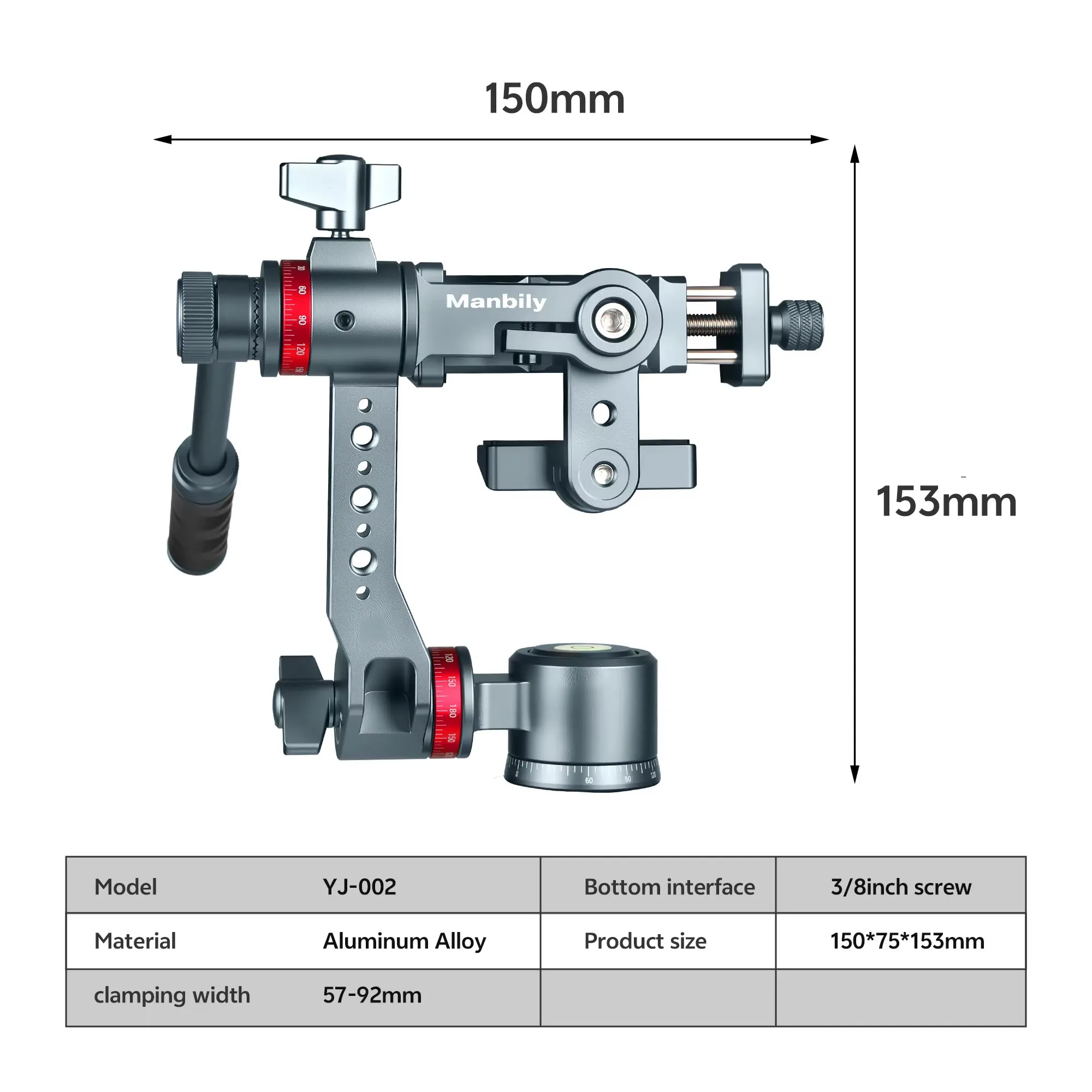 Manbily Mobilny Gimbal 3-osiowy Stabilizator z Obrotem 360 Stopni Uniwersalny Uchwyt na Telefon YJ-002 z Uchwytem Akcesoria Fotograficzne — zdjęcie produktu 2