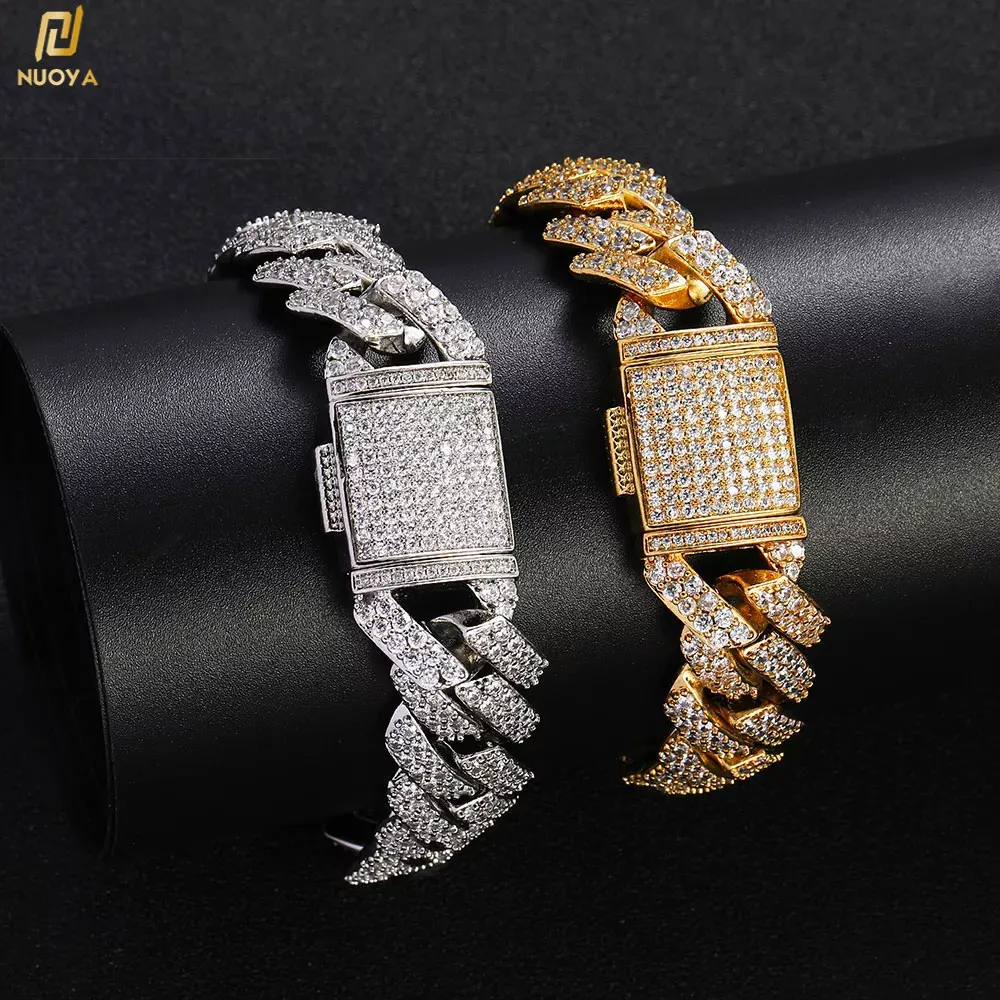 

15mm Hip Hop Jewelry One Stop Sourcing Wholesale Bracelets Men Designs Cubic Zirconia Miami Cuban Link Chain Iced Out Bracelet