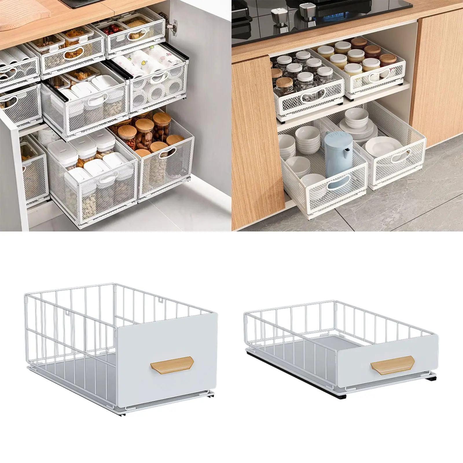 Pull Out Cabinet Organizer under Sink Basket Guide Rail Design Kitchen Organization Stable Sliding Drawer for Living Rooms