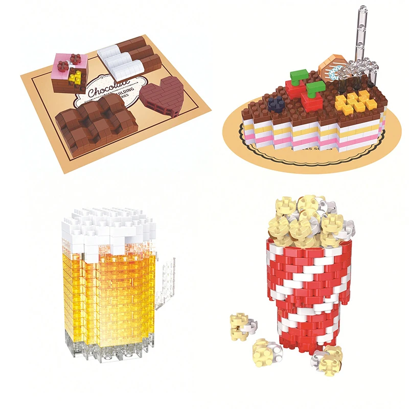 Mini Food Bricks Popcorn Beer Sushi Chocolate 3D Model Building Blocks Boys Girls Holiday Gifts Children's Educational Toys