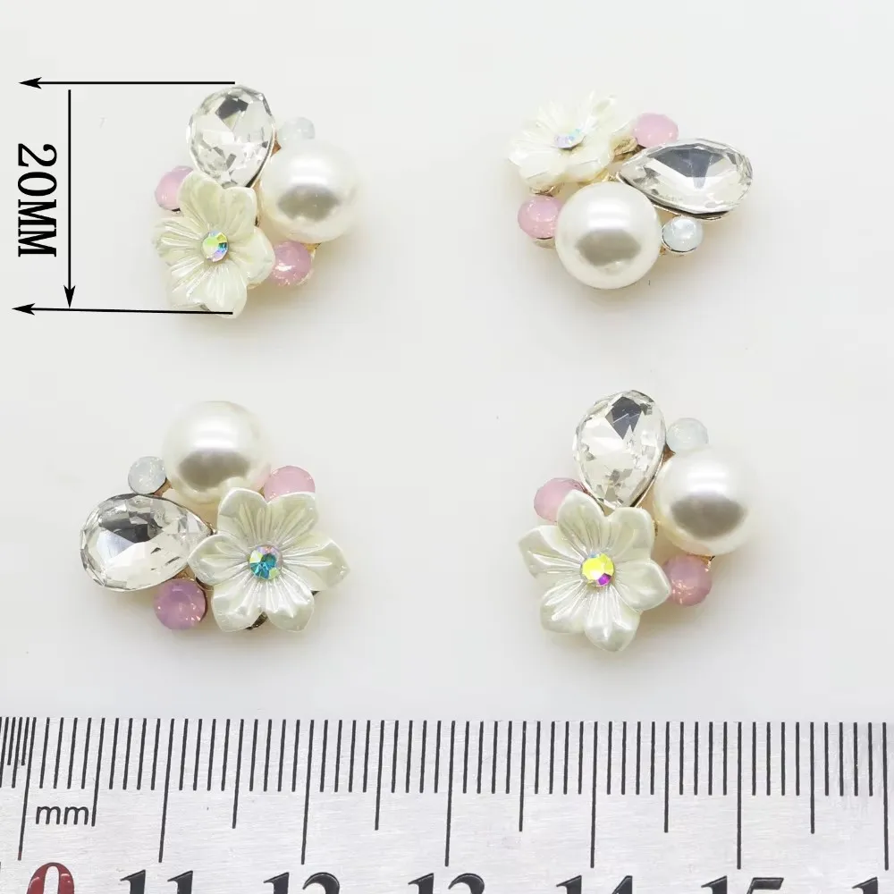New 10Pc 18*18MM Oval Pearl resin roses Button golden metal Wedding Bride holding flowers decorate hair accessories scrapbook