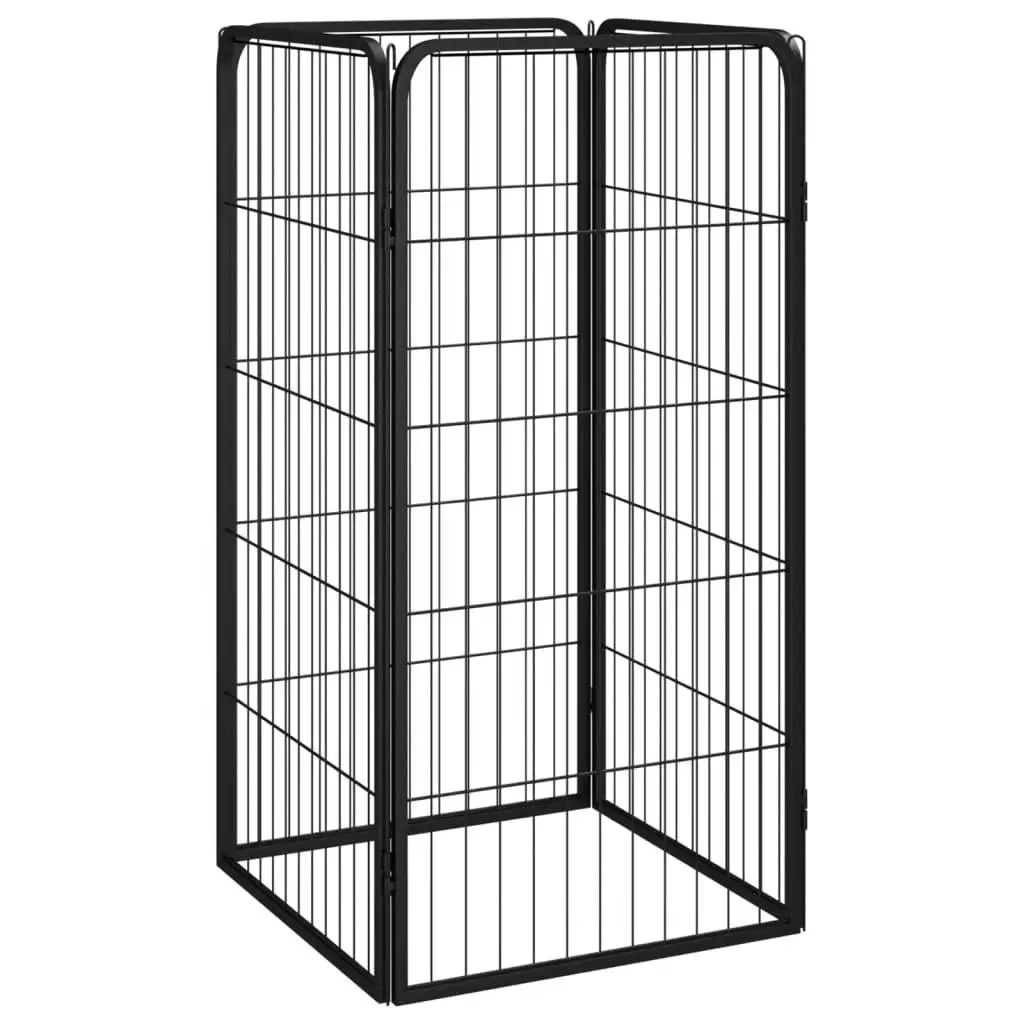 4-Panel Black Dog Playpen - 19.7x39.4 Inches, Durable Powder-Coated Steel Pet Enclosure