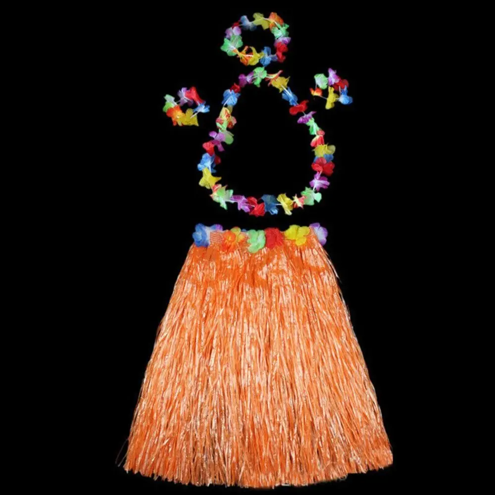 5pc/set Garland Headband Bracelet Hawaii Fancy Dress Costume Set Hula Show Grass Skirt Plastic Fiber Full Charming Grass Dress