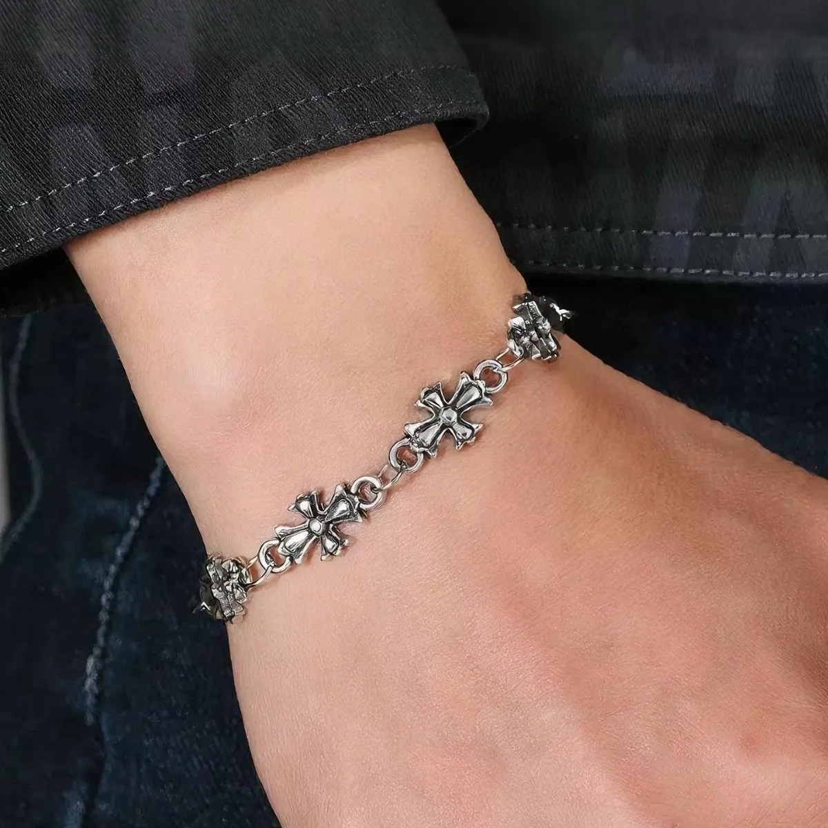 Men's Bracelet Best Seller Double Vintage Cross Alloy Jewelry Accessories Unisex Hand String Bracelet Ornament Accessories