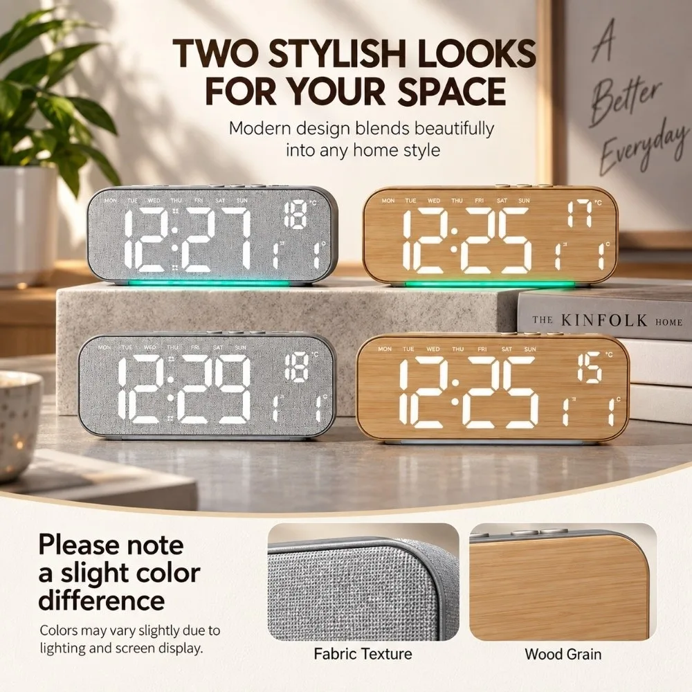 Temperature Display Digital Wooden Clock Hanging Standing Design Memory Function Countdown Clock Date Week Display